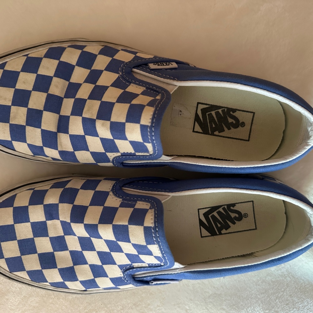 Vans Classic Blue and White Checkered Slip-Ons